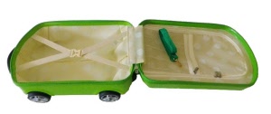 green car wheelie luggage - open view