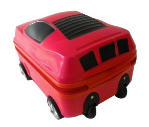 red car wheelie luggage - rear angle