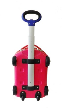 red car wheelie luggage - rear view
